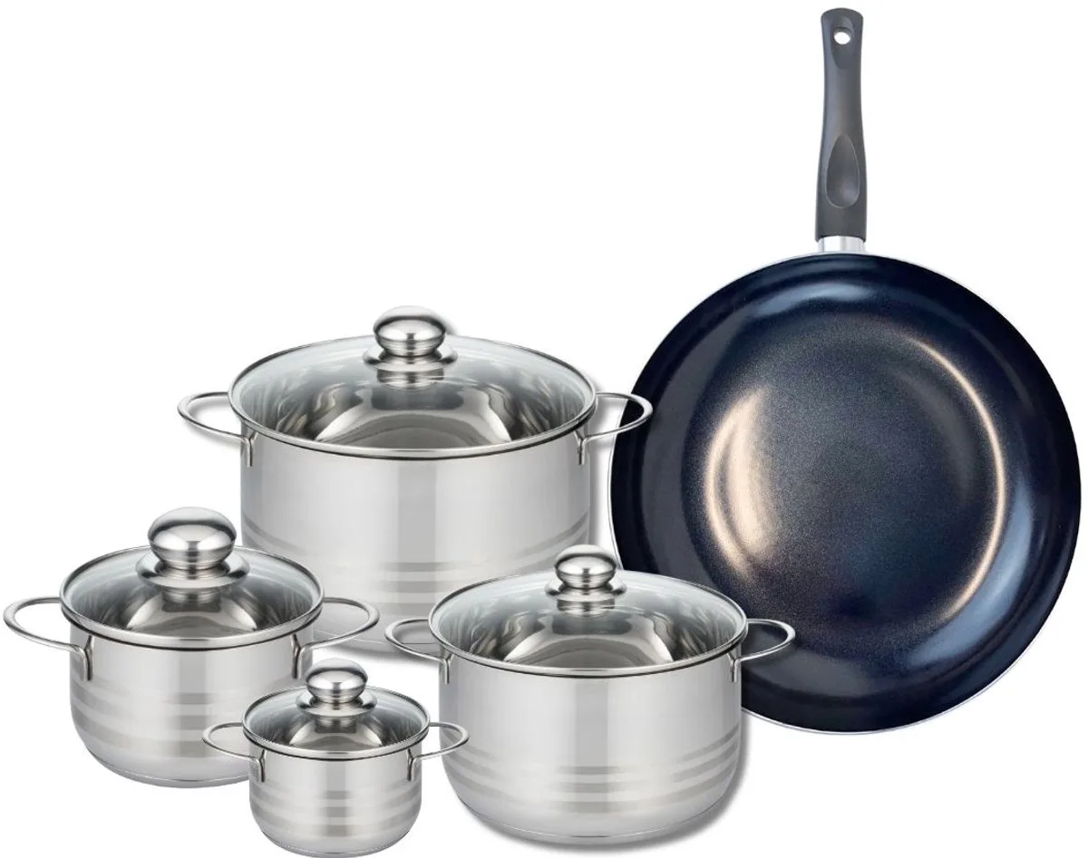 Set van 1 Koekenpan 32 cm en 4 kookpotten 12, 16, 20 en 24 cm Elo Prima Glanzend by Fackelmann in Black – product photo