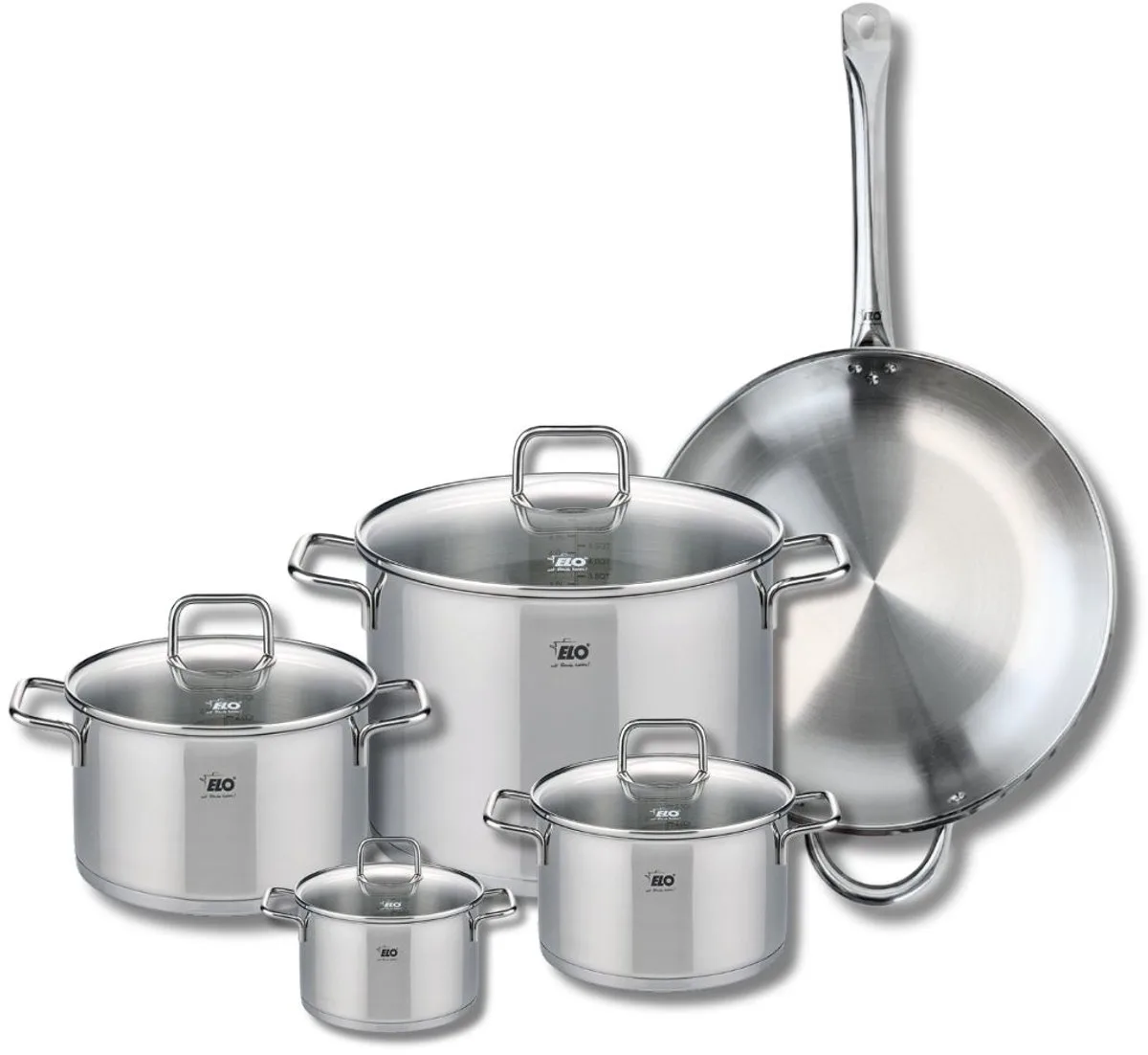 Set van 1 Koekenpan 32 cm en 4 kookpotten 12, 16, 20 en 26 cm Elo Profi Citrin de Fackelmann en Gris – photo produit