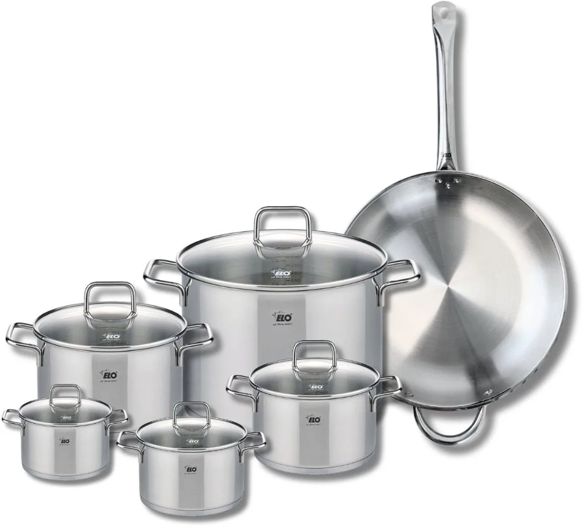 Set van 1 Koekenpan 32 cm en 5 kookpotten 12, 14, 16, 20 en 26 cm Elo Profi Citrin by Fackelmann in Grey – product photo