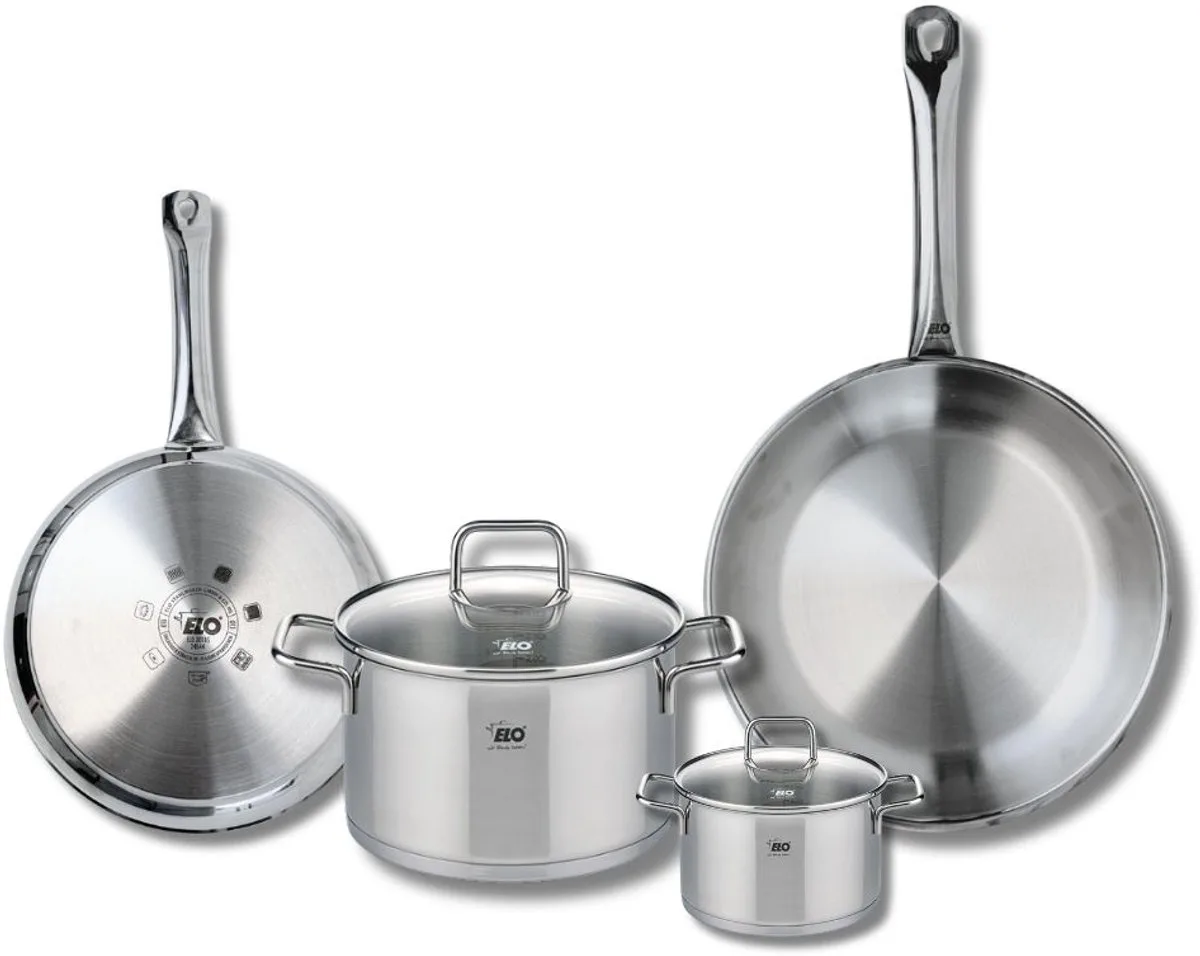 Set van 2 Bakpannen 24 en 28 cm en 2 Kookpotten 12 en 20 cm Elo Profi Citrin van Fackelmann in Grijs – productfoto