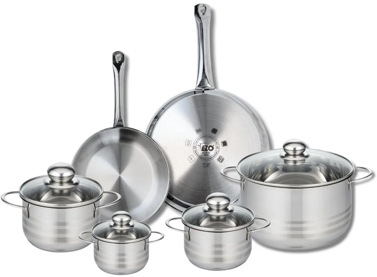 Set van 2 Bakpannen 24 en 28 cm en 4 Kookpotten 12, 14, 16 en 24 cm Elo Profi Brillant från Fackelmann i Grå – produktbild