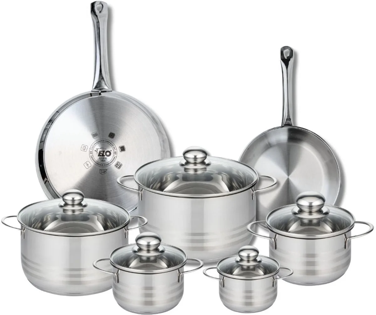 Set van 2 Bakpannen 24 en 28 cm en 5 Kookpotten 12, 14, 16, 20 en 24 cm Elo Profi Brillant fra Fackelmann i Grå – produktbillede