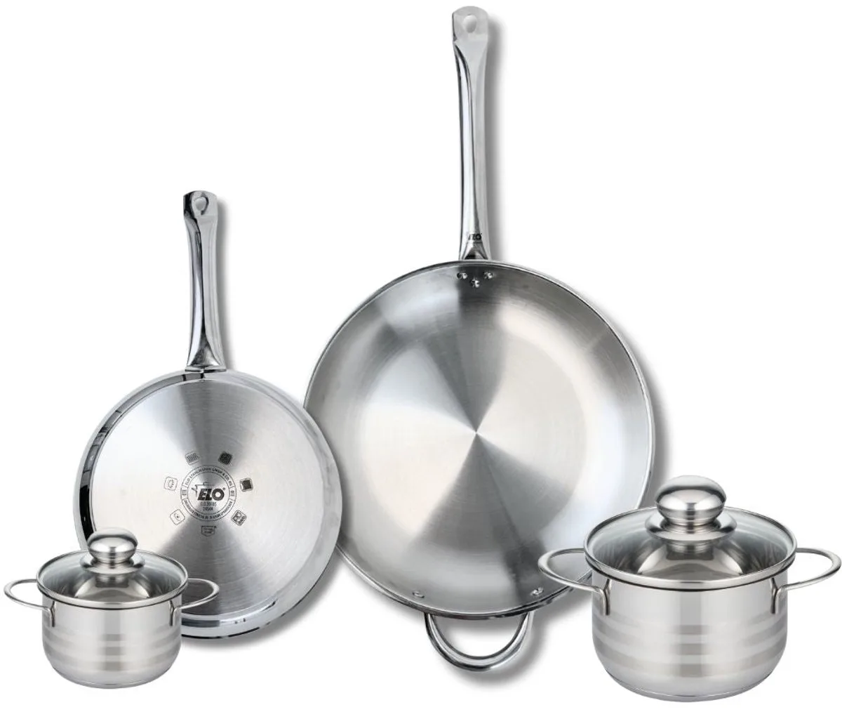 Set van 2 Bakpannen 24 en 32 cm en 2 Kookpotten 12 en 16 cm Elo Profi Brillant van Fackelmann in Grijs – productfoto