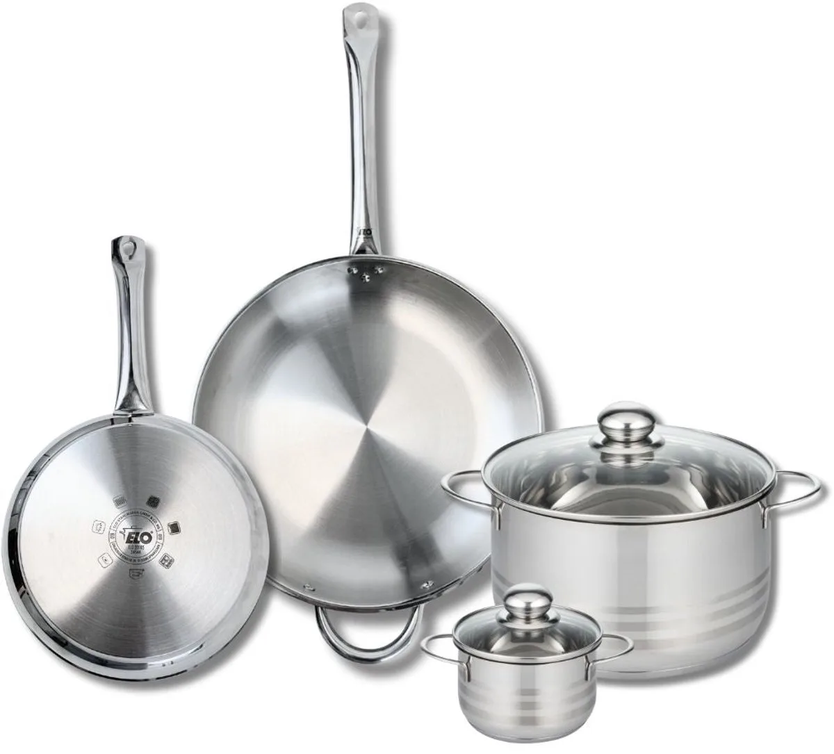 Set van 2 Bakpannen 24 en 32 cm en 2 Kookpotten 12 en 24 cm Elo Profi Brillant von Fackelmann in Grau – Produktfoto