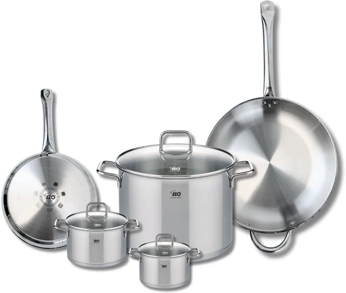 Set van 2 Bakpannen 24 en 32 cm en 3 Kookpotten 12, 14 en 26 cm Elo Profi Citrin de Fackelmann en Gris – photo produit