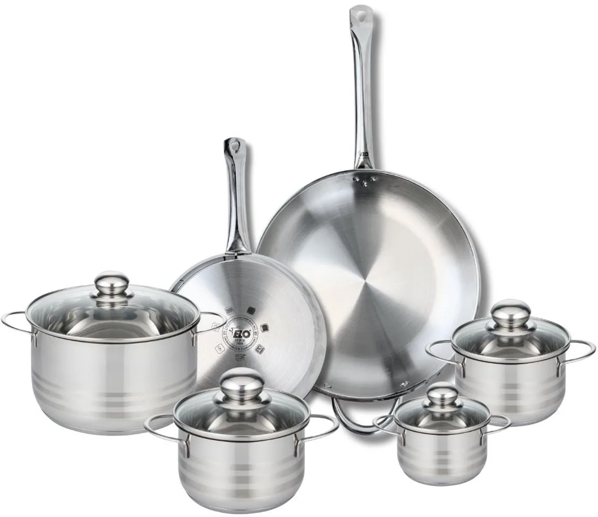 Set van 2 Bakpannen 24 en 32 cm en 4 Kookpotten 12, 14, 16 en 20 cm Elo Profi Brillant fra Fackelmann i Grå – produktbillede