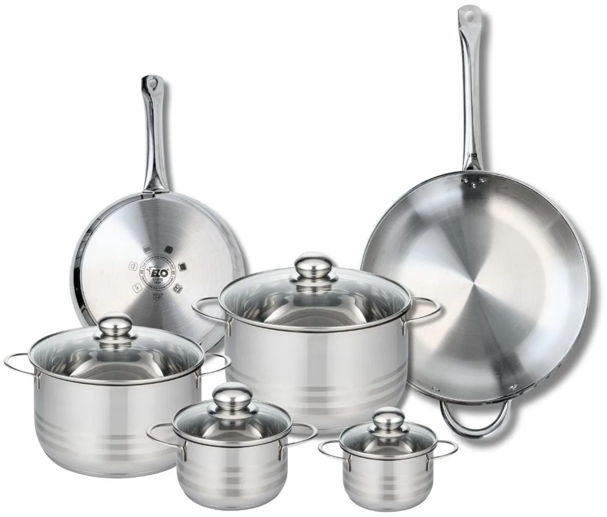 Set van 2 Bakpannen 24 en 32 cm en 4 Kookpotten 12, 14, 20 en 24 cm Elo Profi Brillant fra Fackelmann i Grå – produktbillede