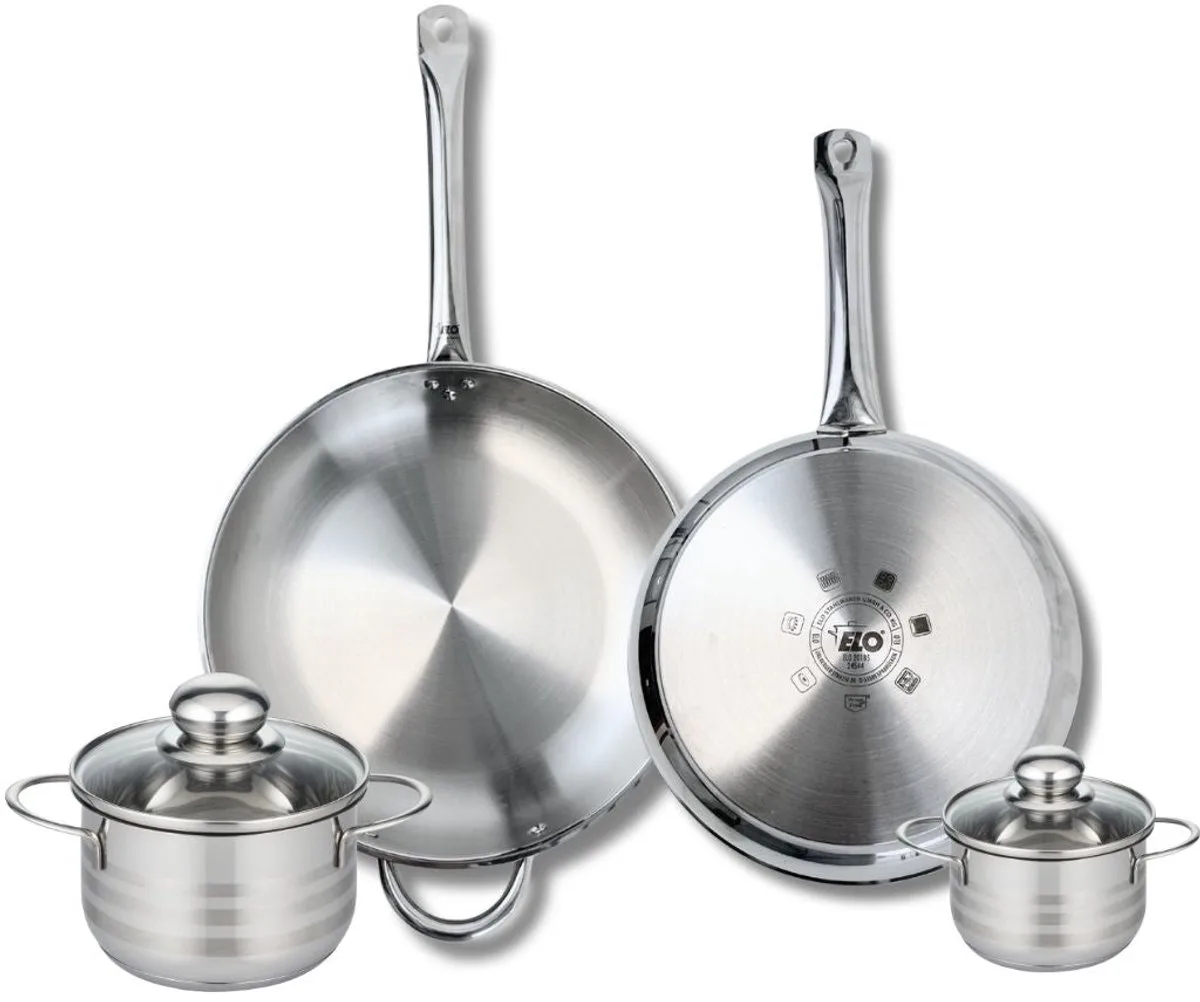 Set van 2 Bakpannen 28 en 32 cm en 2 Kookpotten 12 en 16 cm Elo Profi Brillant von Fackelmann in Roestvrij staal – Produktfoto