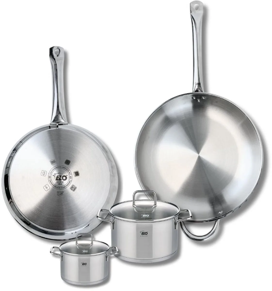 Set van 2 Bakpannen 28 en 32 cm en 2 Kookpotten 12 en 16 cm Elo Profi Citrin fra Fackelmann i Roestvrij staal – produktbillede
