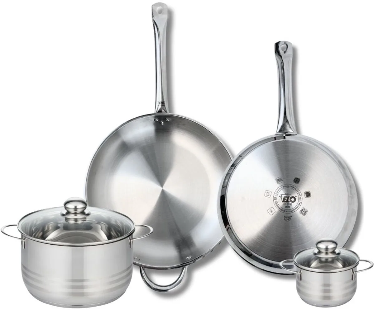 Set van 2 Bakpannen 28 en 32 cm en 2 Kookpotten 12 en 20 cm Elo Profi Brillant fra Fackelmann i Roestvrij staal – produktbillede