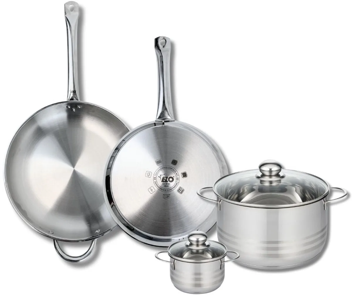 Set van 2 Bakpannen 28 en 32 cm en 2 Kookpotten 12 en 24 cm Elo Profi Brillant de Fackelmann en Roestvrij staal – photo produit