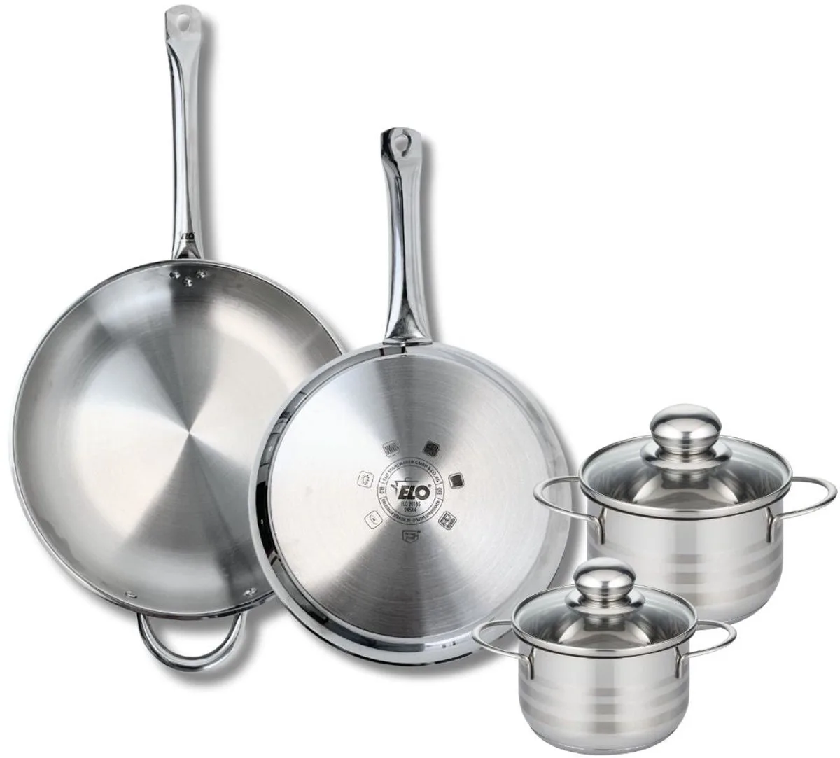 Set van 2 Bakpannen 28 en 32 cm en 2 Kookpotten 14 en 16 cm Elo Profi Brillant de Fackelmann en Roestvrij staal – photo produit