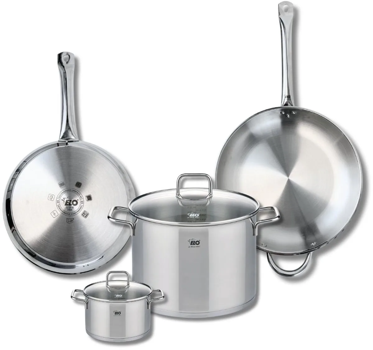 Set van 2 Bakpannen 28 en 32 cm en 2 Kookpotten 14 en 26 cm Elo Profi Citrin von Fackelmann in Roestvrij staal – Produktfoto