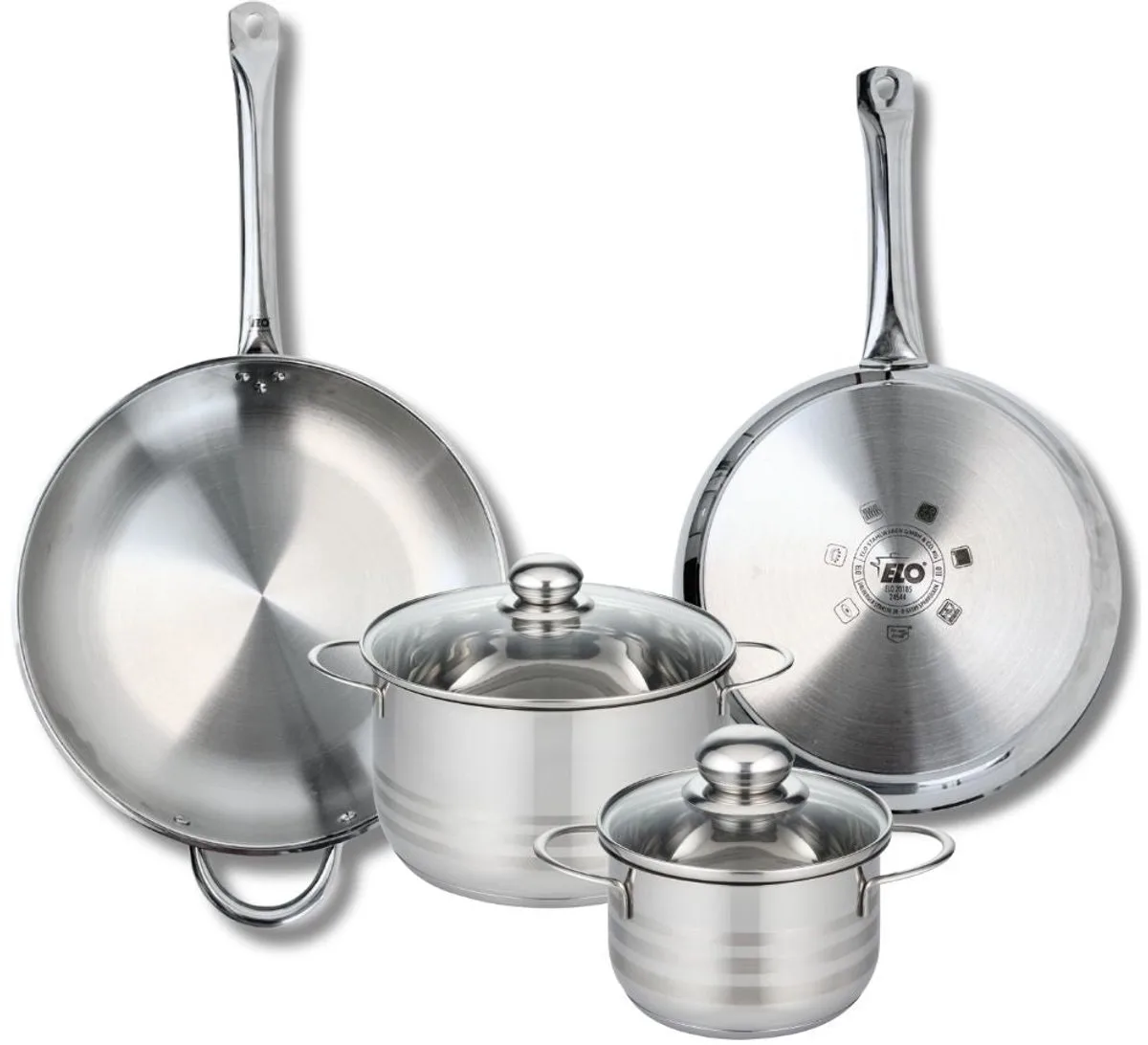Set van 2 Bakpannen 28 en 32 cm en 2 Kookpotten 16 en 20 cm Elo Profi Brillant von Fackelmann in Roestvrij staal – Produktfoto