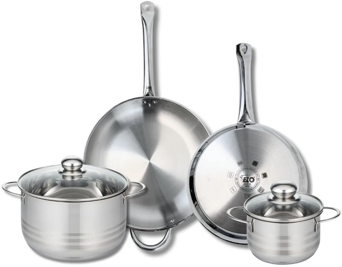 Set van 2 Bakpannen 28 en 32 cm en 2 Kookpotten 16 en 24 cm Elo Profi Brillant von Fackelmann in Roestvrij staal – Produktfoto