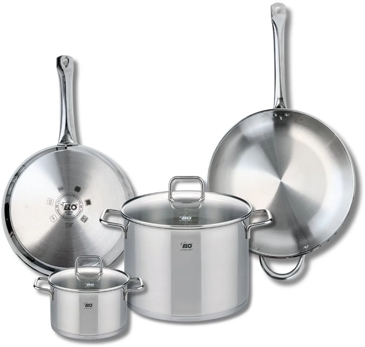 Set van 2 Bakpannen 28 en 32 cm en 2 Kookpotten 16 en 26 cm Elo Profi Citrin von Fackelmann in Roestvrij staal – Produktfoto