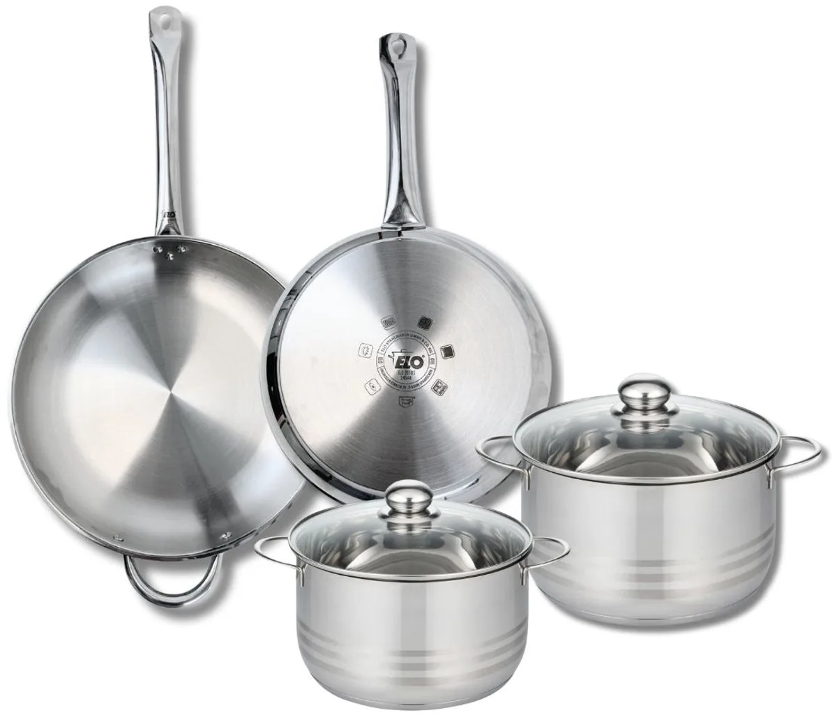 Set van 2 Bakpannen 28 en 32 cm en 2 Kookpotten 20 en 24 cm Elo Profi Brillant von Fackelmann in Roestvrij staal – Produktfoto