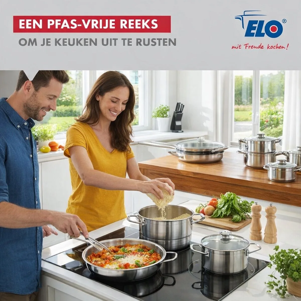 Set van 2 Bakpannen 28 en 32 cm en 3 Kookpotten 12, 16 en 24 cm Elo Profi Brillant von Fackelmann in Roestvrij staal – Produktfoto