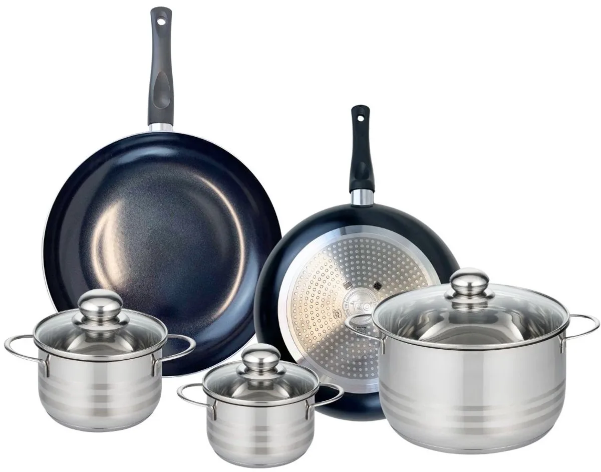 Set van 2 Bakpannen 28 en 32 cm en 3 Kookpotten 14, 16 en 24 cm Elo Prima Glanzend von Fackelmann in Schwarz – Produktfoto