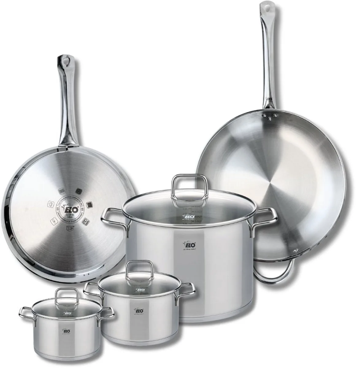 Set van 2 Bakpannen 28 en 32 cm en 3 Kookpotten 14, 16 en 26 cm Elo Profi Citrin de Fackelmann en Roestvrij staal – photo produit