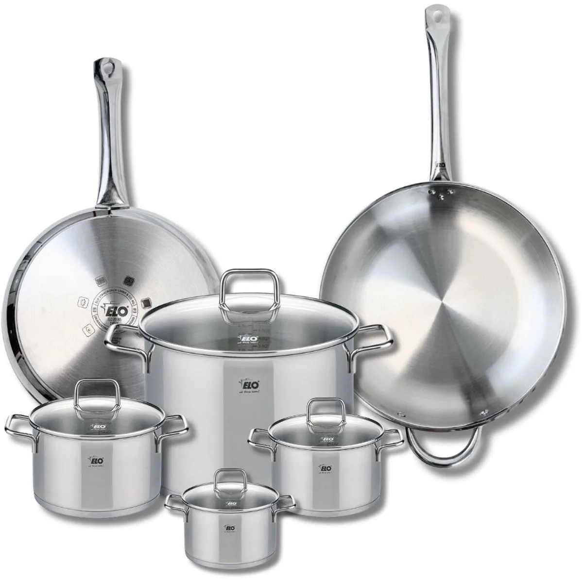 Set van 2 Bakpannen 28 en 32 cm en 4 Kookpotten 12, 14, 16 en 26 cm Elo Profi Citrin de Fackelmann en Roestvrij staal – photo produit