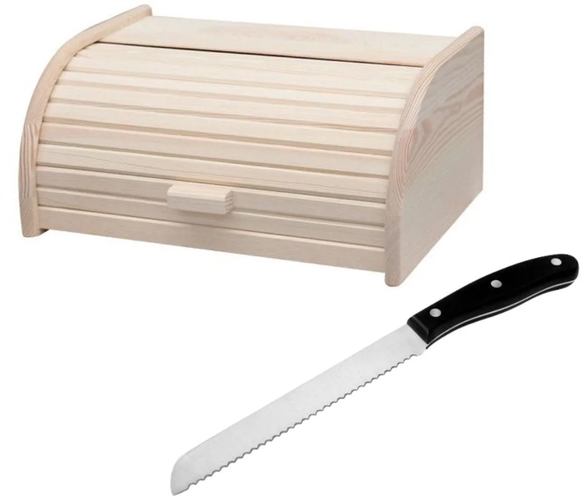 Set van 2 broodbestekken met houten broodtrommel en Fackelmann broodmes Boissellerie de Fackelmann en Roestvrij staal, Noir, Hout – photo produit