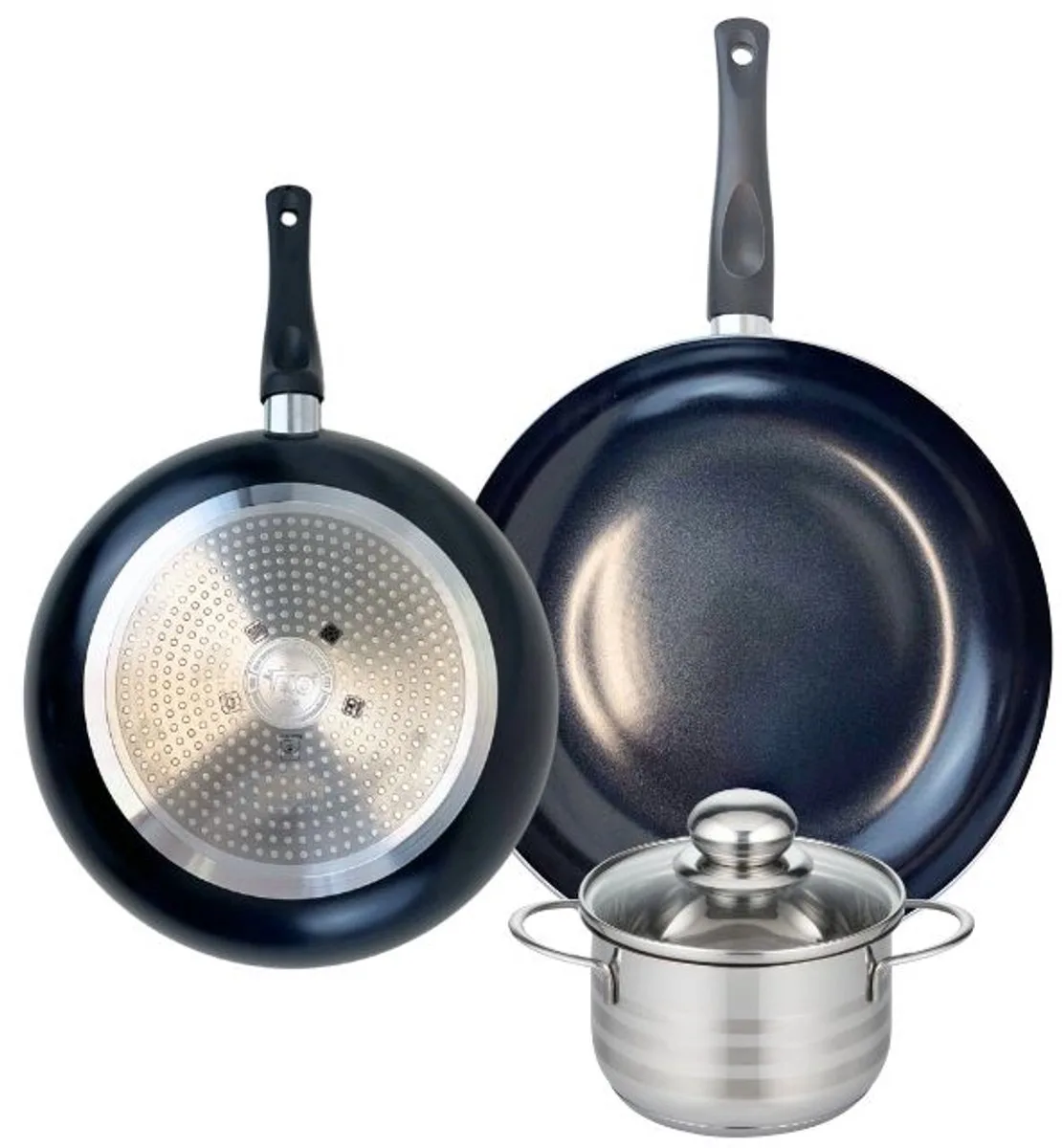 Set van 2 Koekenpannen 20 en 24 cm en 1 braadpan 12 cm Elo Prima Brillant från Fackelmann i Svart – produktbild