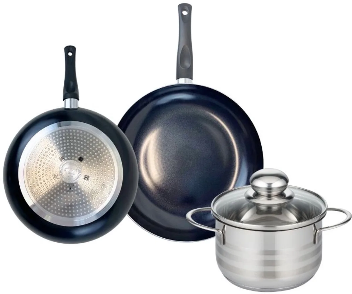 Set van 2 Koekenpannen 20 en 24 cm en 1 braadpan 16 cm Elo Prima Glanzend de Fackelmann en Noir – photo produit
