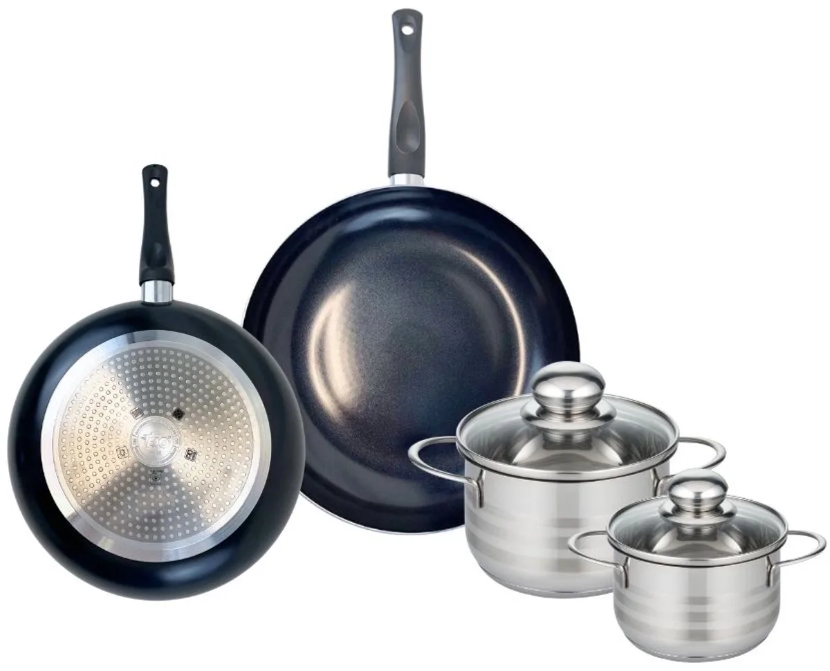 Set van 2 Koekenpannen 20 en 24 cm en 2 Kookpotten 12 en 14 cm Elo Prima Glanzend van Fackelmann in Zwart – productfoto