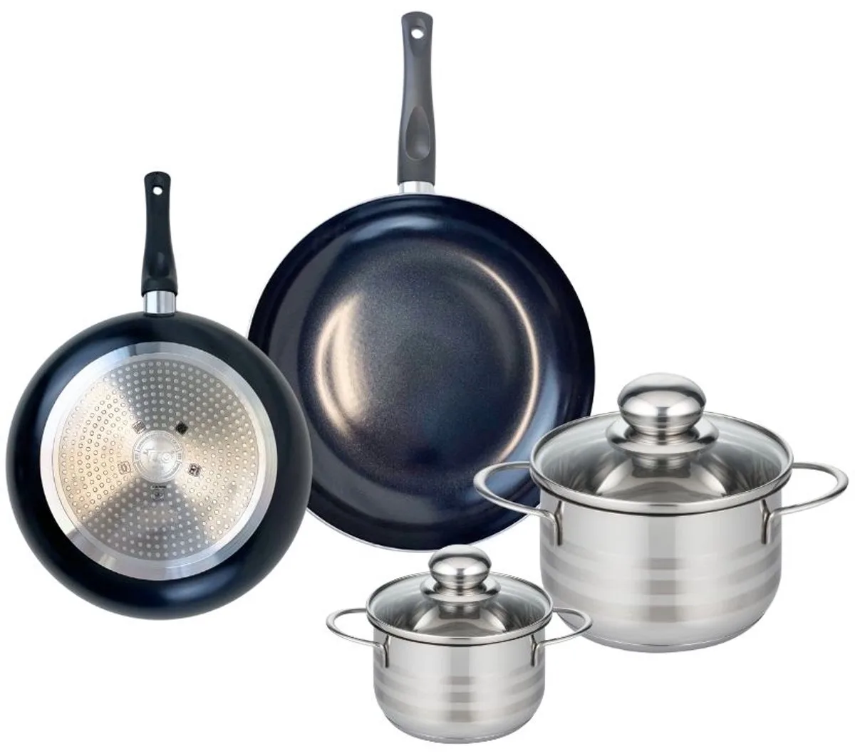 Set van 2 Koekenpannen 20 en 24 cm en 2 Kookpotten 12 en 20 cm Elo Prima Glanzend de Fackelmann en Noir – photo produit