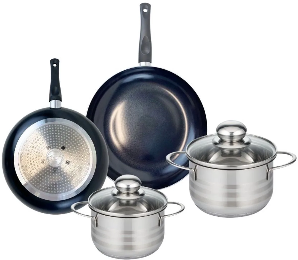Set van 2 Koekenpannen 20 en 24 cm en 2 Kookpotten 14 en 16 cm Elo Prima Glanzend de Fackelmann en Noir – photo produit
