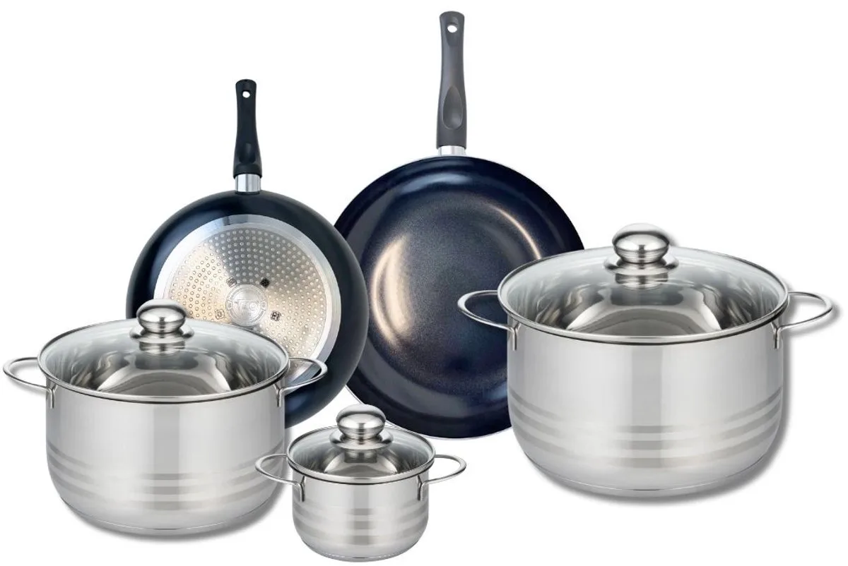 Set van 2 Koekenpannen 20 en 24 cm en 3 Kookpotten 12, 20 en 24 cm Elo Prima Brillant von Fackelmann in Schwarz – Produktfoto