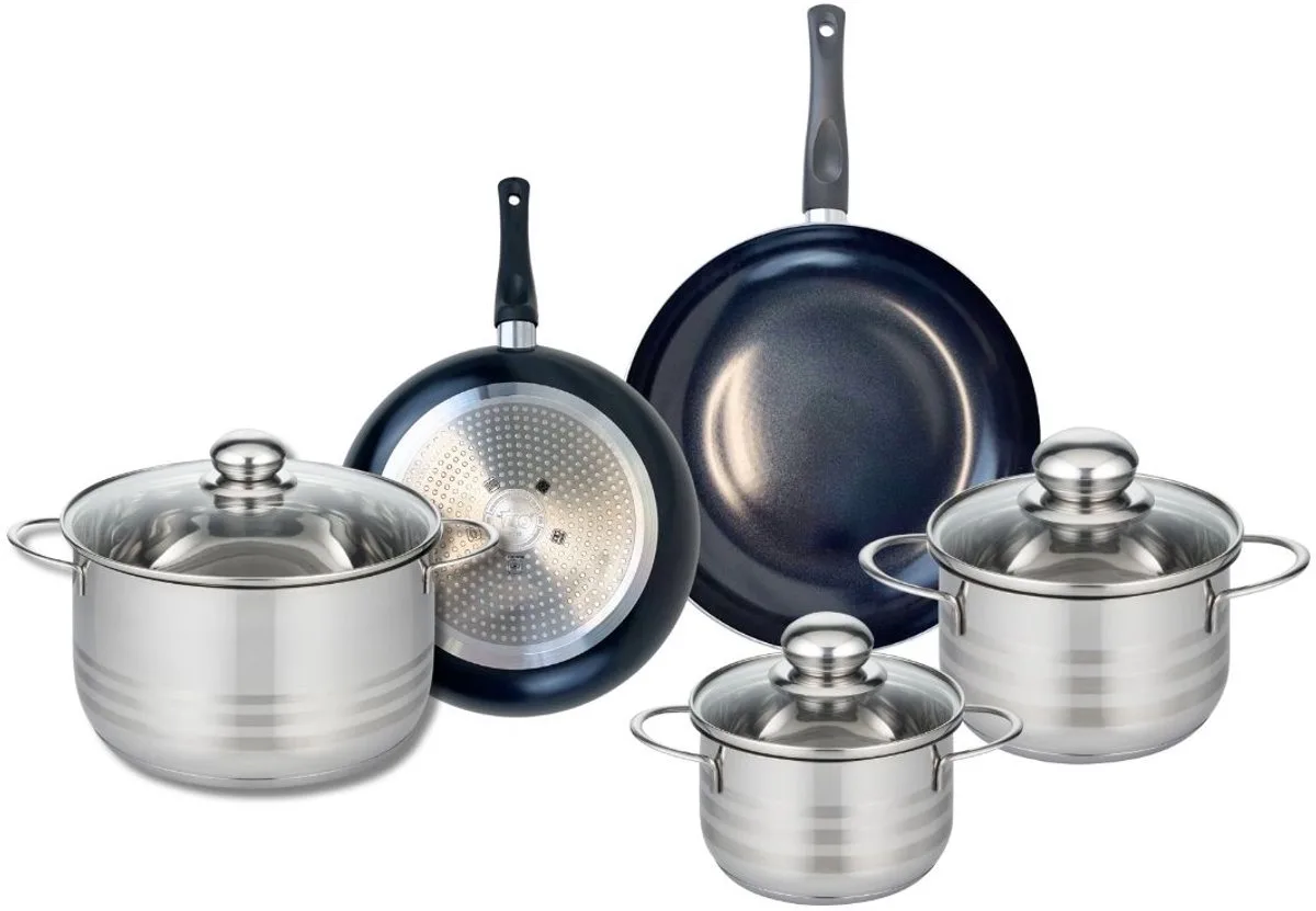 Set van 2 Koekenpannen 20 en 24 cm en 3 kookpotten 14, 16 en 20 cm Elo Prima Glanzend de Fackelmann en Noir – photo produit