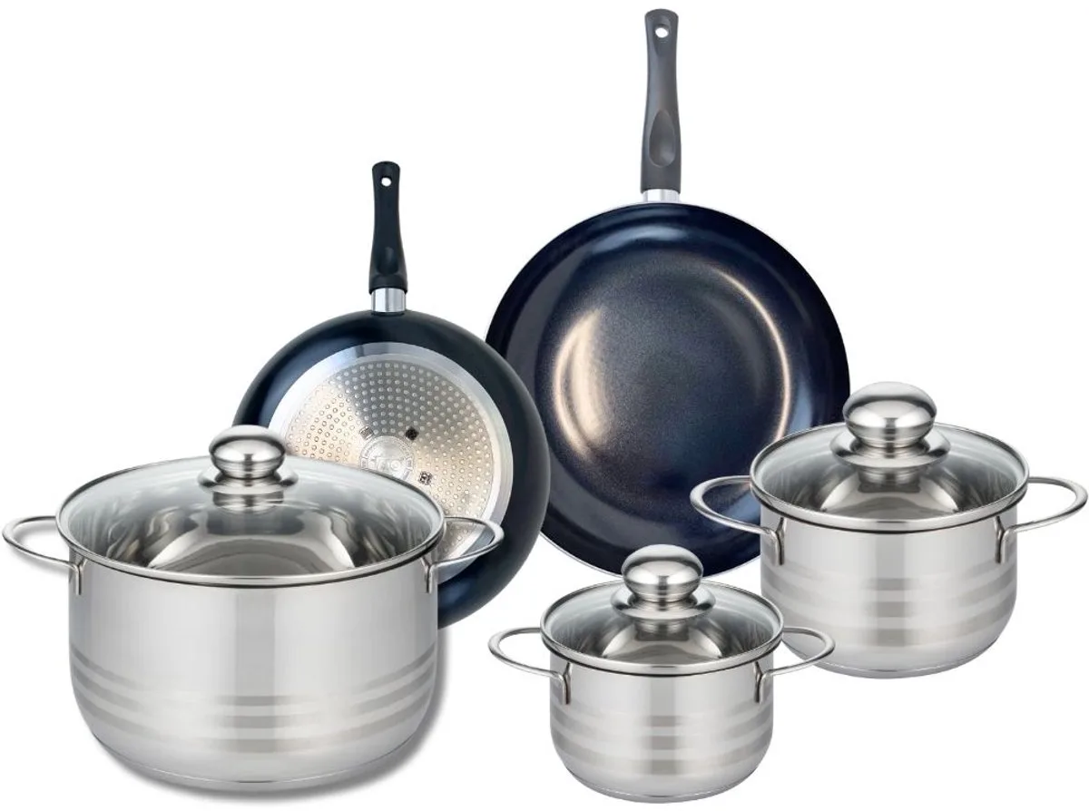 Set van 2 Koekenpannen 20 en 24 cm en 3 Kookpotten 14, 16 en 24 cm Elo Prima Glanzend van Fackelmann in Zwart – productfoto