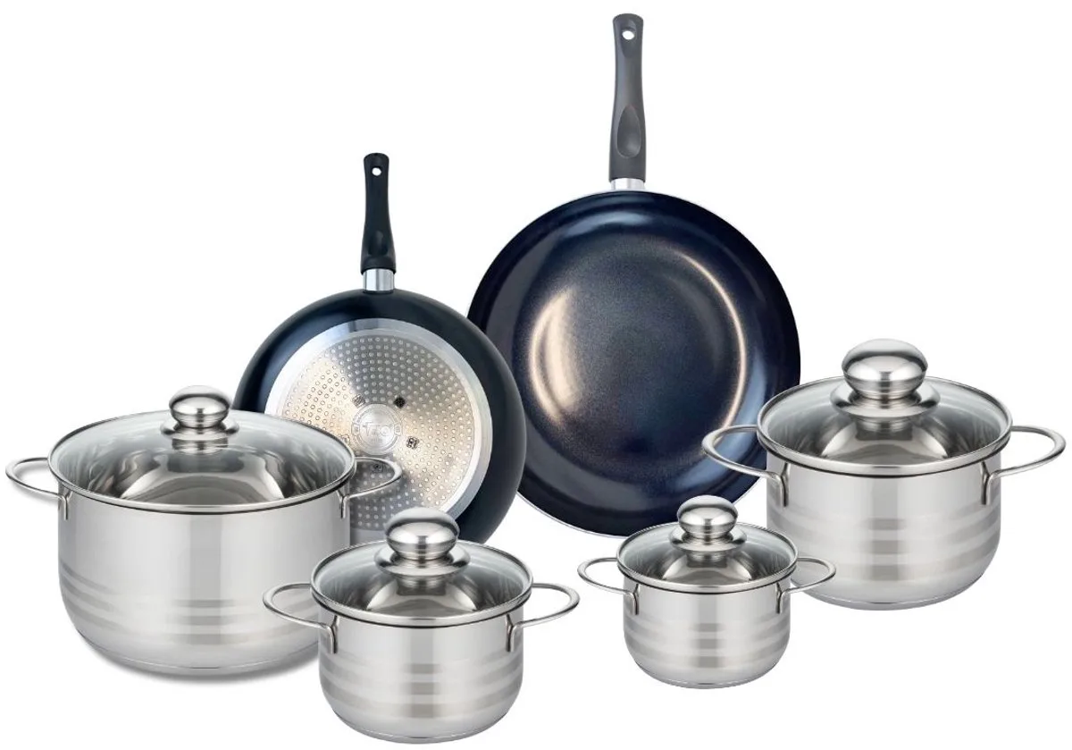 Set van 2 Koekenpannen 20 en 24 cm en 4 kookpotten 12, 14, 16 en 20 cm Elo Prima Brillant von Fackelmann in Schwarz – Produktfoto