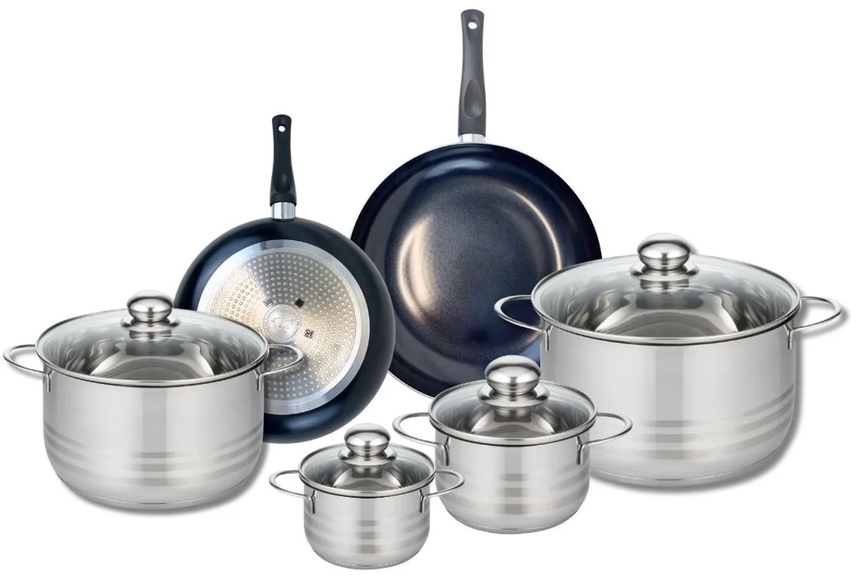 Set van 2 Koekenpannen 20 en 24 cm en 4 kookpotten 12, 14, 20 en 24 cm Elo Prima Brillant van Fackelmann in Zwart – productfoto
