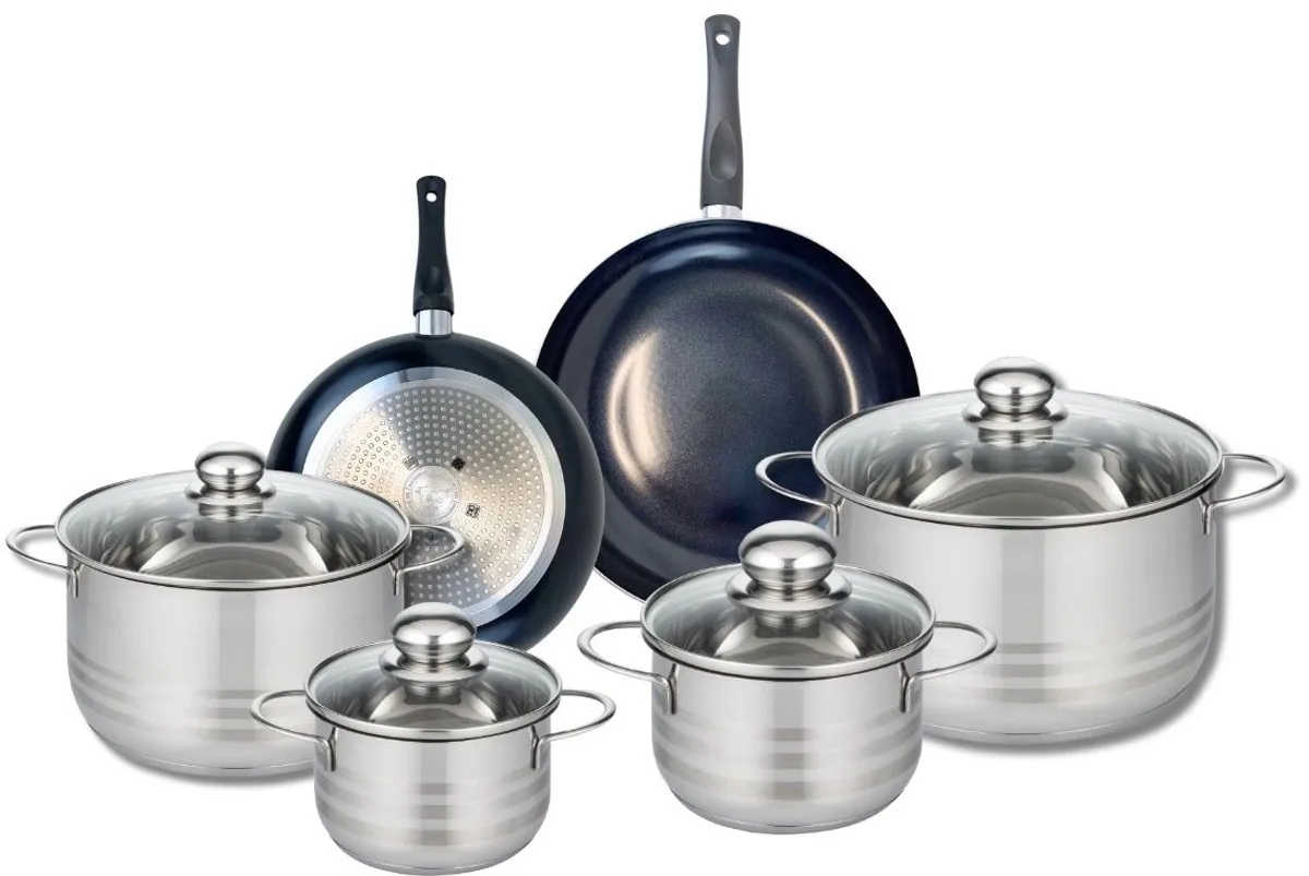 Set van 2 Koekenpannen 20 en 24 cm en 4 kookpotten 14, 16, 20 en 24 cm Elo Prima Brillant von Fackelmann in Schwarz – Produktfoto