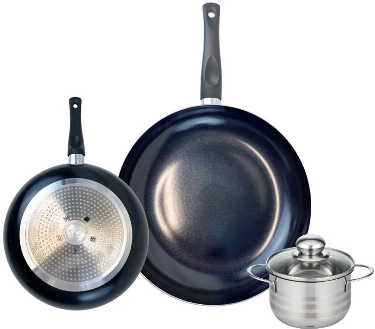 Set van 2 Koekenpannen 20 en 28 cm en 1 braadpan 12 cm Elo Prima Brillant van Fackelmann in Zwart – productfoto