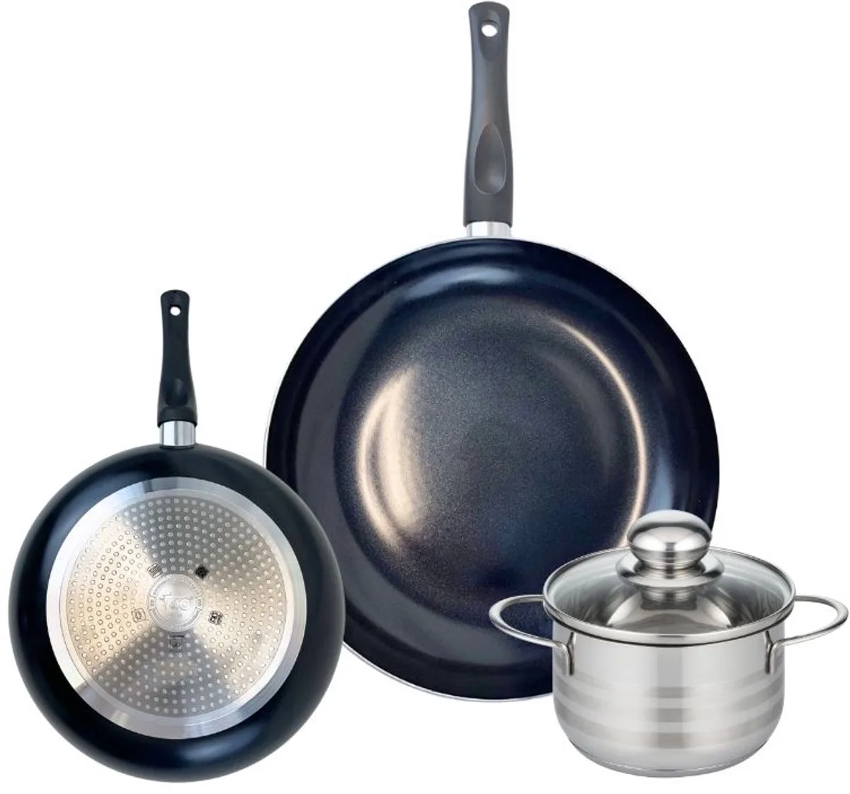 Set van 2 Koekenpannen 20 en 28 cm en 1 braadpan 14 cm Elo Prima Brillant de Fackelmann en Noir – photo produit