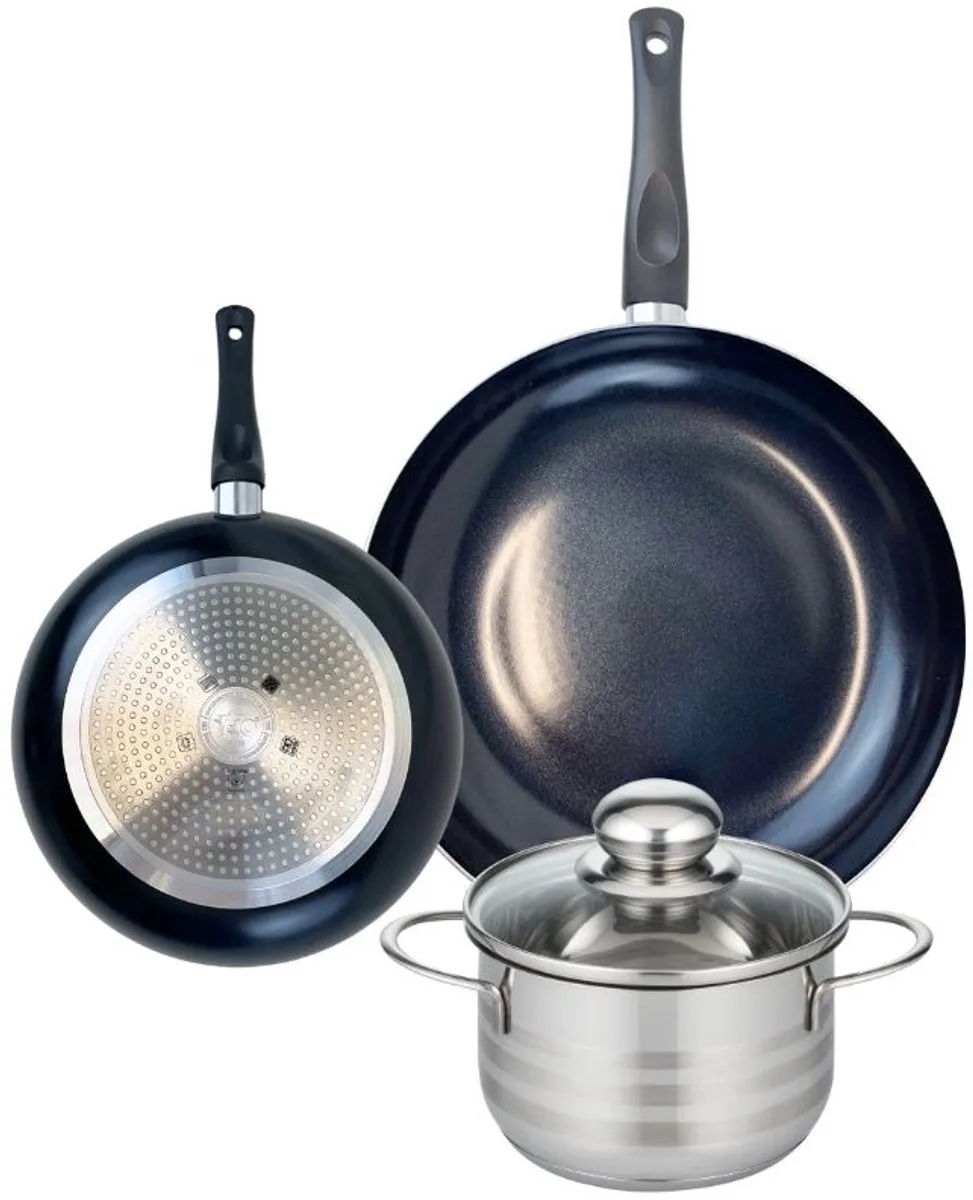 Set van 2 Koekenpannen 20 en 28 cm en 1 braadpan 16 cm Elo Prima Brillant van Fackelmann in Zwart – productfoto