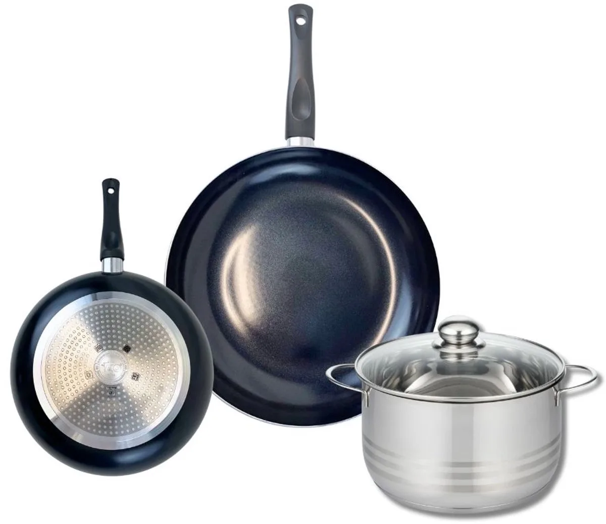 Set van 2 Koekenpannen 20 en 28 cm en 1 braadpan 20 cm Elo Prima Brillant von Fackelmann in Schwarz – Produktfoto