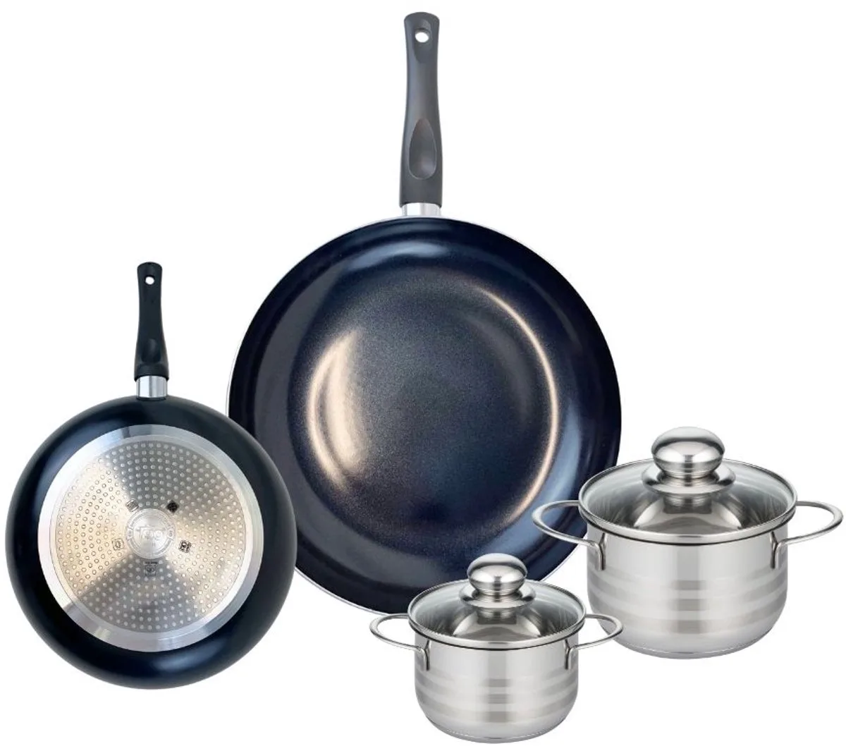 Set van 2 Koekenpannen 20 en 28 cm en 2 kookpotten 12 en 14 cm Elo Prima Glanzend de Fackelmann en Noir – photo produit