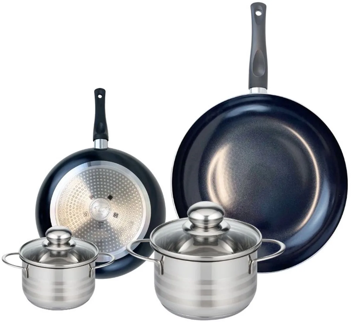 Set van 2 Koekenpannen 20 en 28 cm en 2 kookpotten 12 en 16 cm Elo Prima Glanzend de Fackelmann en Noir – photo produit