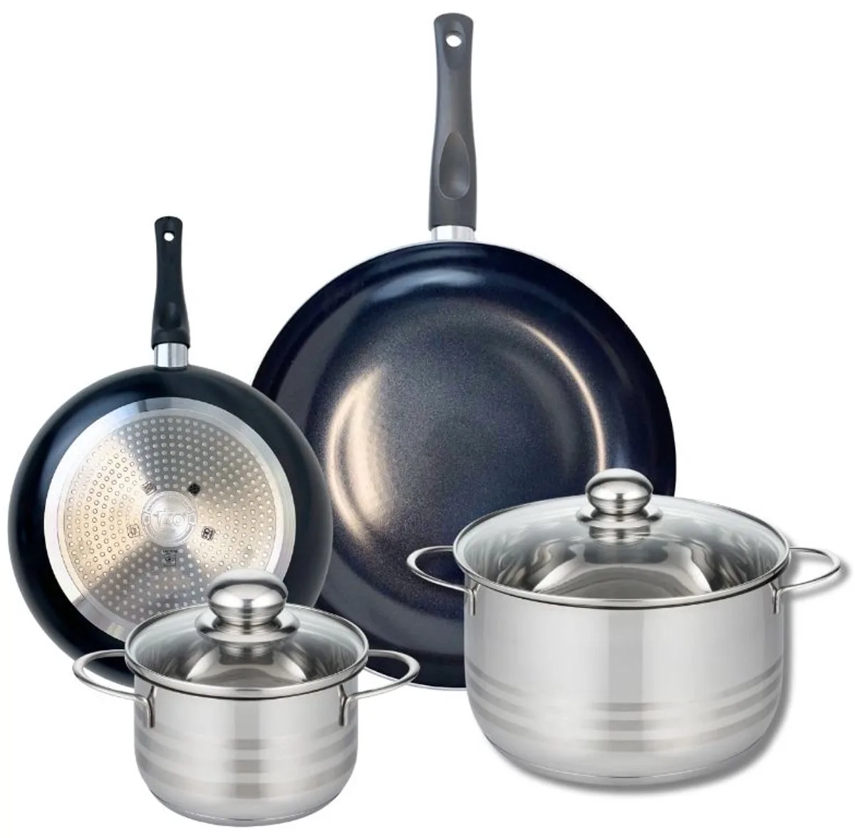 Set van 2 Koekenpannen 20 en 28 cm en 2 kookpotten 14 en 20 cm Elo Prima Glanzend van Fackelmann in Zwart – productfoto