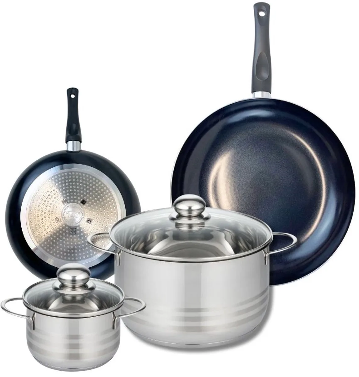 Set van 2 Koekenpannen 20 en 28 cm en 2 kookpotten 14 en 24 cm Elo Prima Glanzend de Fackelmann en Noir – photo produit