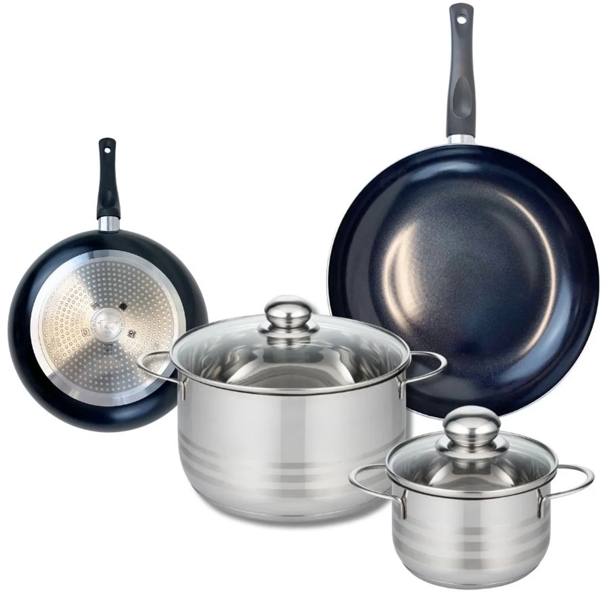 Set van 2 Koekenpannen 20 en 28 cm en 2 Kookpotten 16 en 24 cm Elo Prima Glanzend de Fackelmann en Noir – photo produit