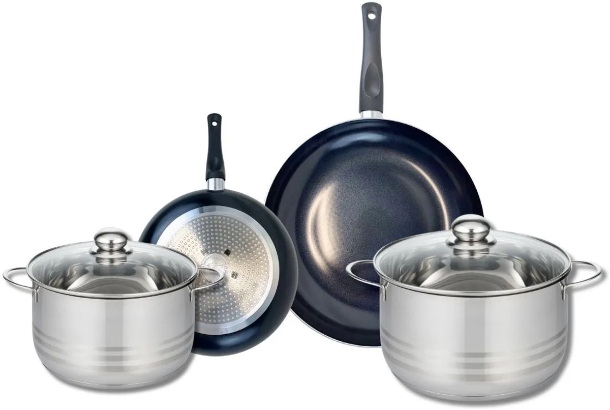 Set van 2 Koekenpannen 20 en 28 cm en 2 Kookpotten 20 en 24 cm Elo Prima Glanzend de Fackelmann en Noir – photo produit