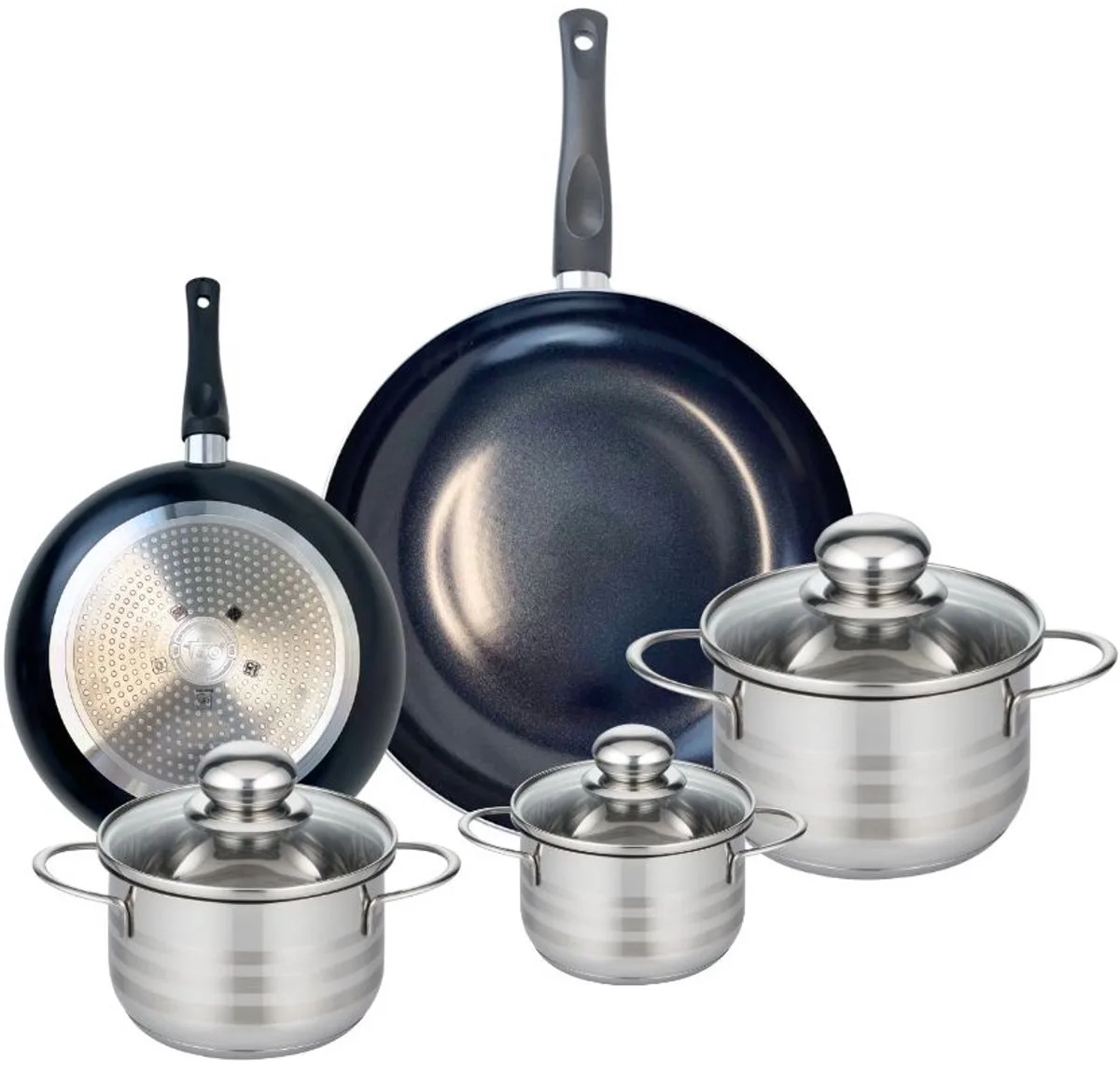 Set van 2 Koekenpannen 20 en 28 cm en 3 kookpotten 12, 14 en 16 cm Elo Prima Brillant fra Fackelmann i Sort – produktbillede