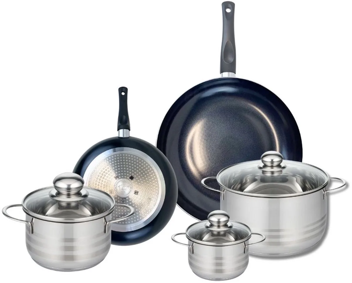 Set van 2 Koekenpannen 20 en 28 cm en 3 Kookpotten 12, 16 en 20 cm Elo Prima Glanzend van Fackelmann in Zwart – productfoto