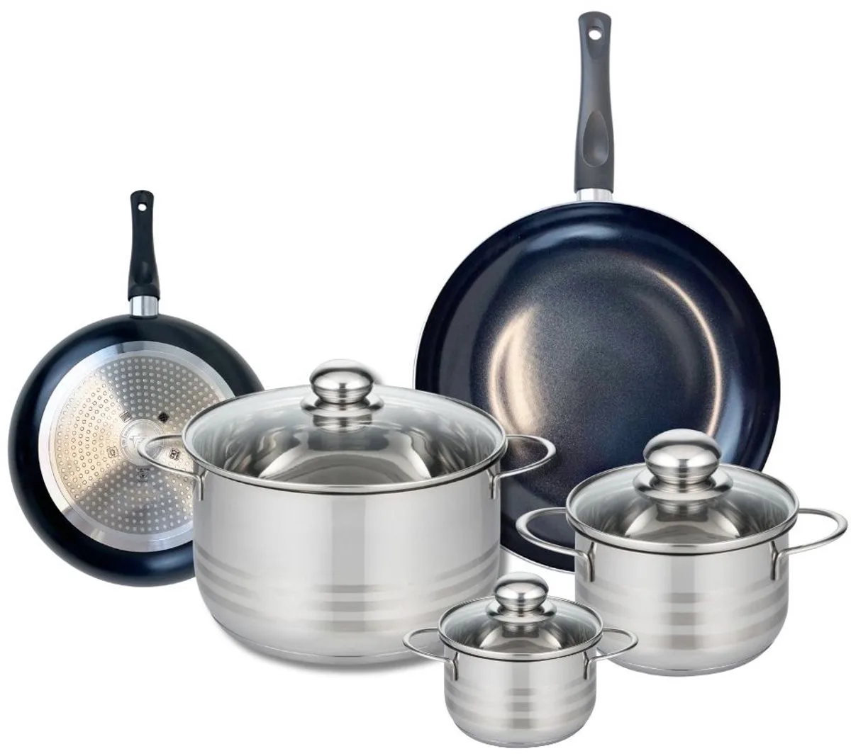 Set van 2 Koekenpannen 20 en 28 cm en 3 kookpotten 12, 16 en 24 cm Elo Prima Brillant van Fackelmann in Zwart – productfoto
